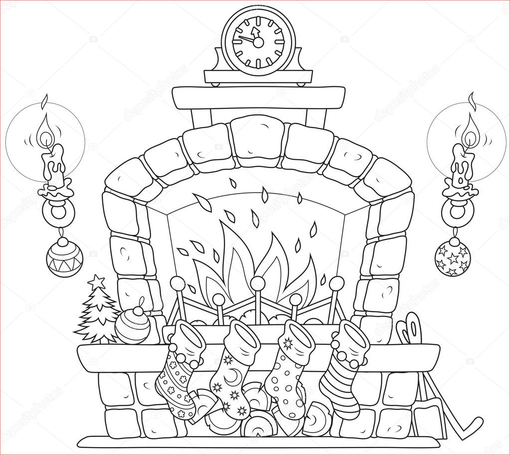 stock illustration christmas fireplace