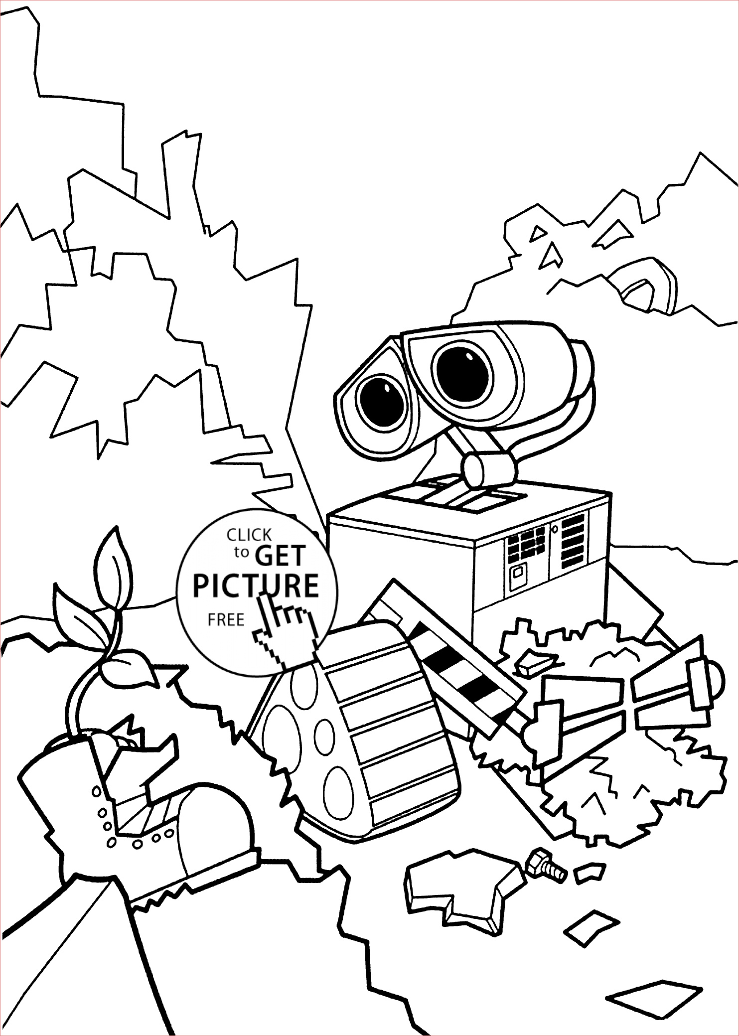 wall e and plant coloring pages for kids printable free