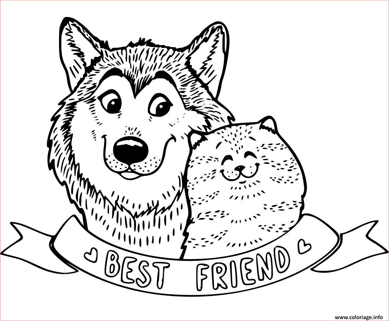 chien et chat meilleurs amis bff coloriage dessin