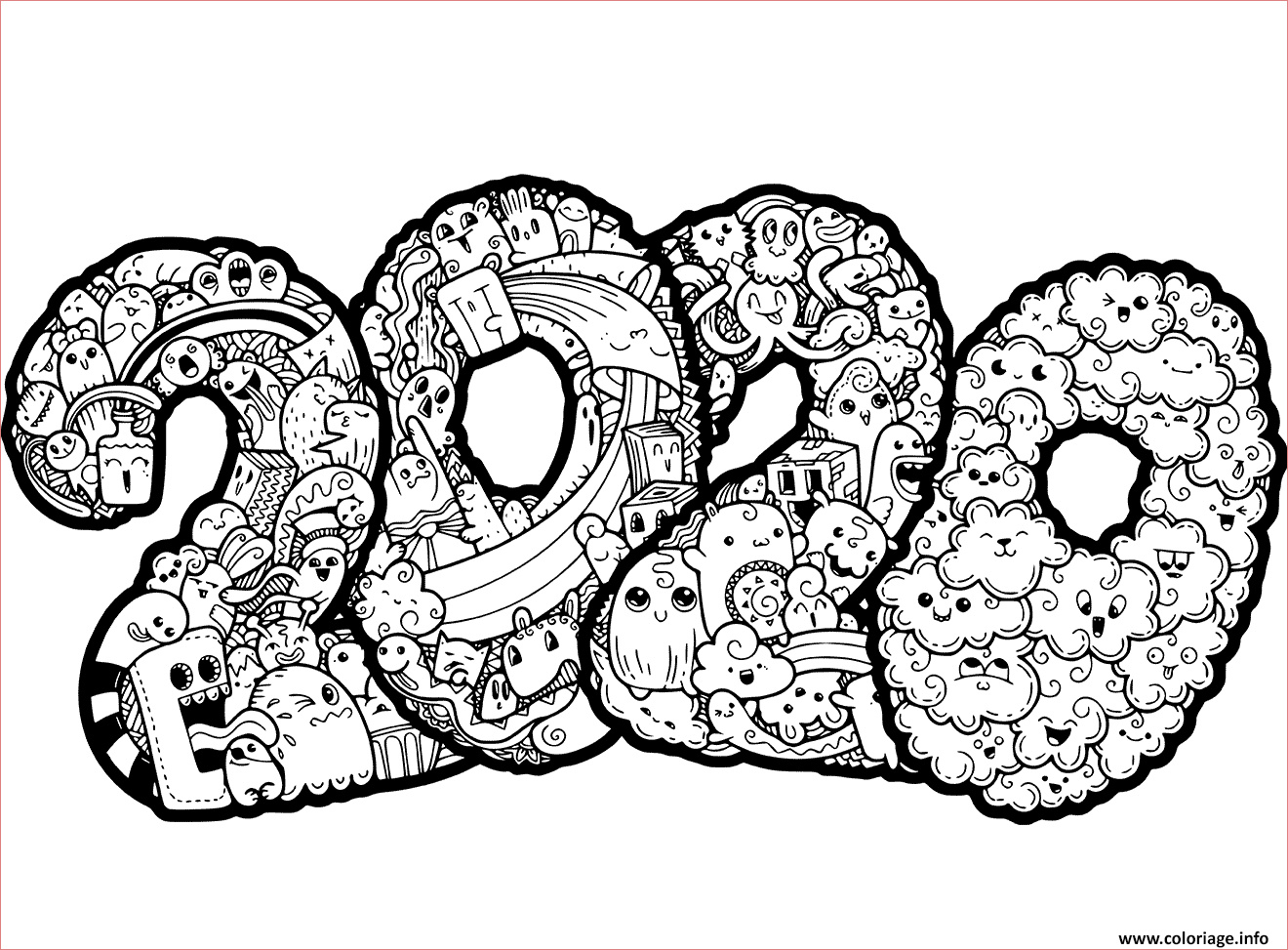 nouvel an 2020 doodle coloriage