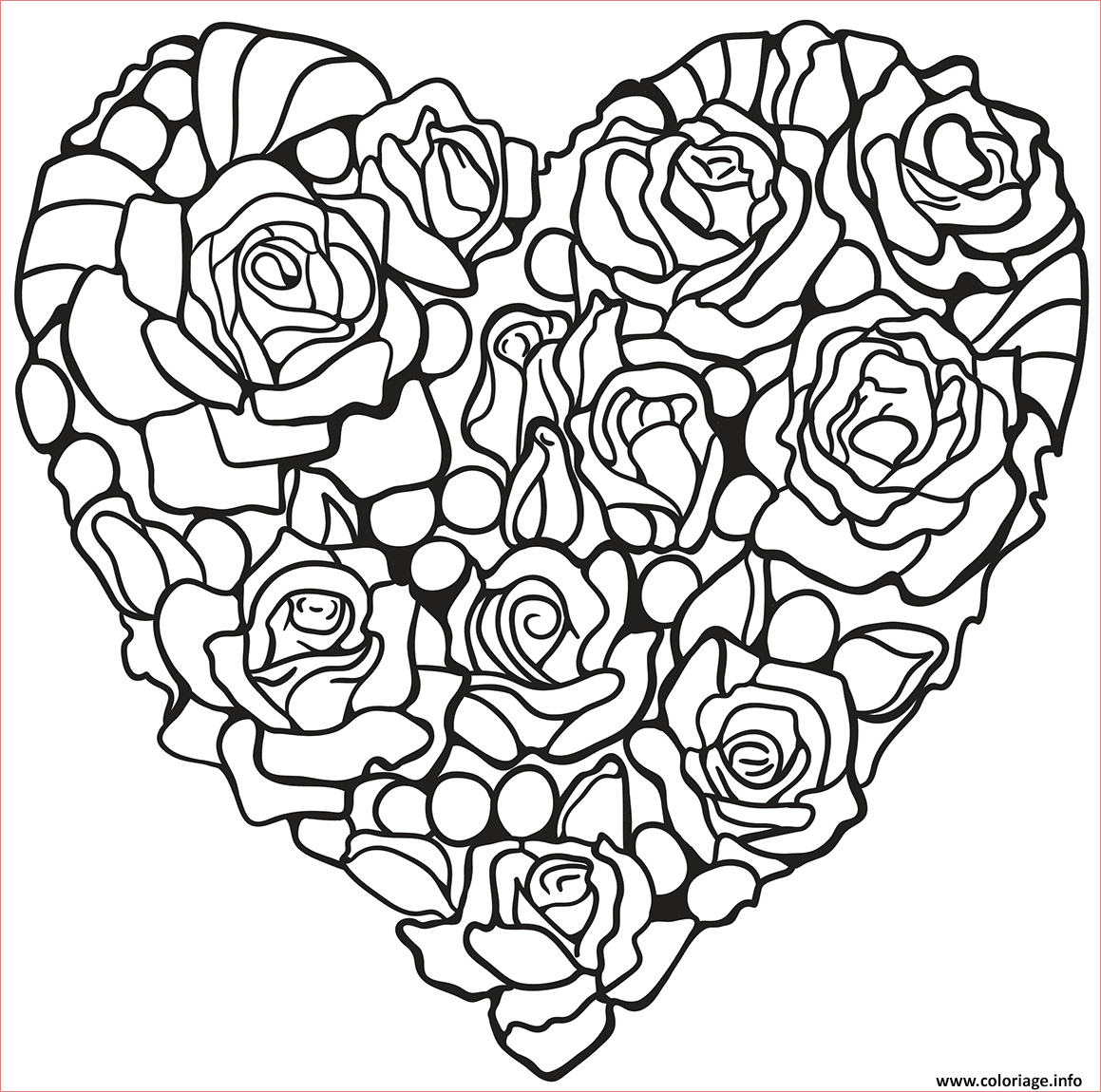 roses en forme de coeur coloriage dessin