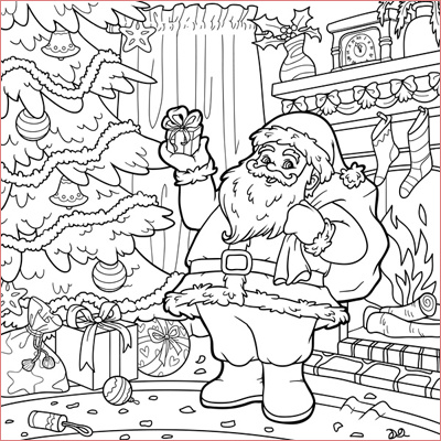 coloriage pere noel et cadeaux